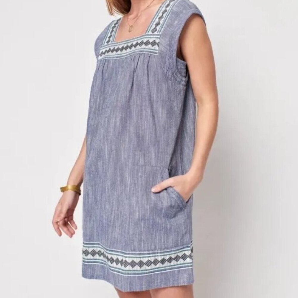 FAHERTY Hailee Dress Navy Jacquard Organic Cotton Size Small VERY GOOD condition